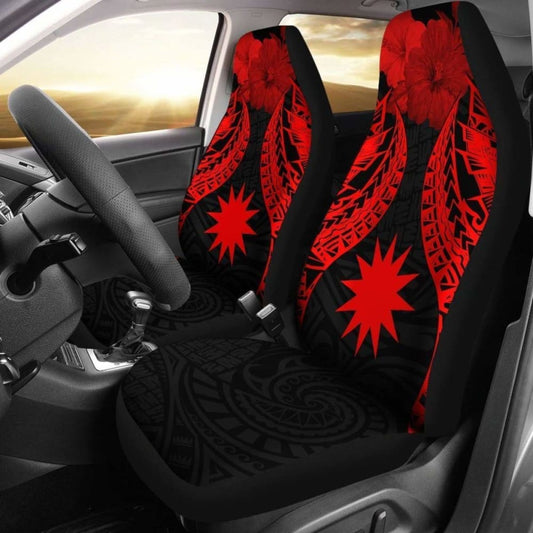 Nauru Polynesian Car Seat Covers Pride Seal And Hibiscus Red - 232125 - YourCarButBetter