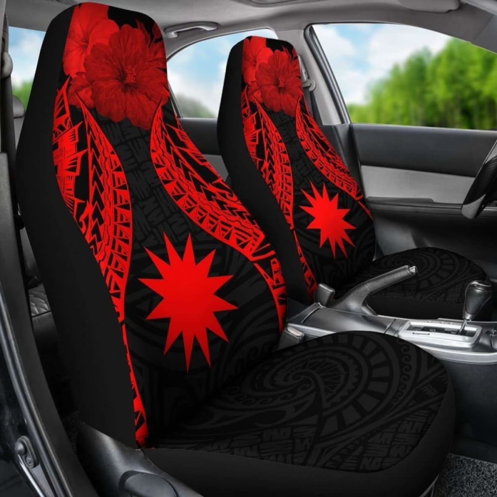 Nauru Polynesian Car Seat Covers Pride Seal And Hibiscus Red - 232125 - YourCarButBetter