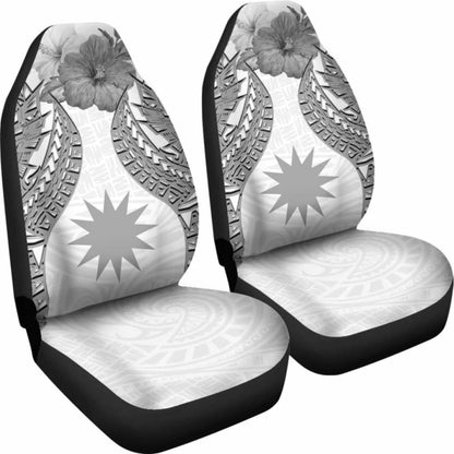 Nauru Polynesian Car Seat Covers Pride Seal And Hibiscus White - 232125 - YourCarButBetter