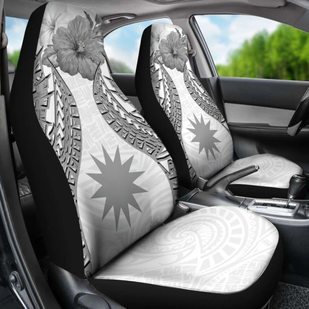 Nauru Polynesian Car Seat Covers Pride Seal And Hibiscus White - 232125 - YourCarButBetter