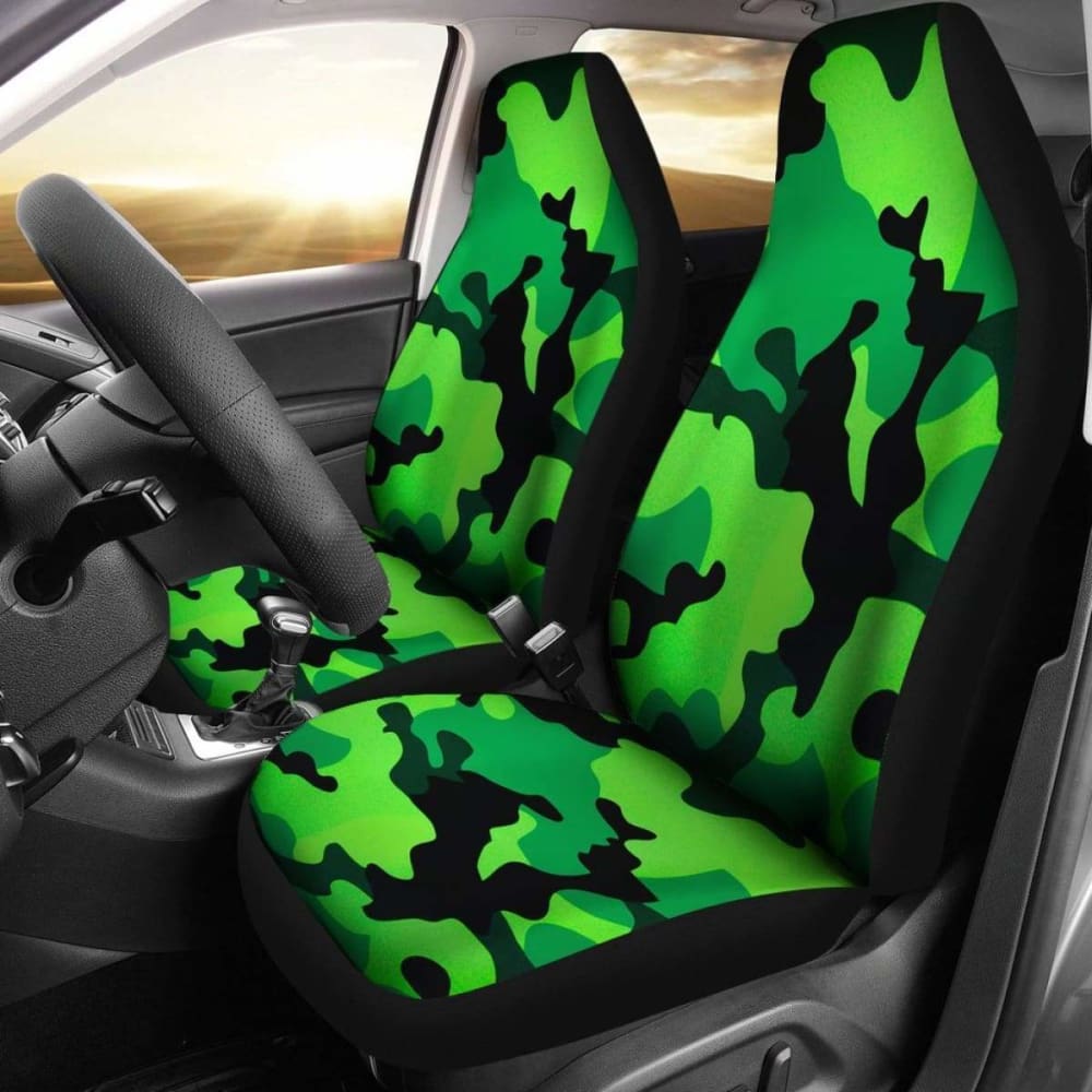 Neon Green Military Camo Inspired Car Seat Covers Set Of 2 112608