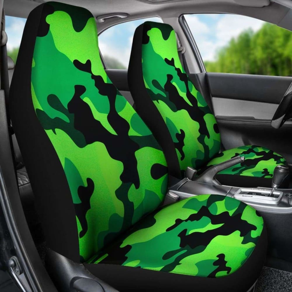 Neon Green Military Camo Inspired Car Seat Covers Set Of 2 112608