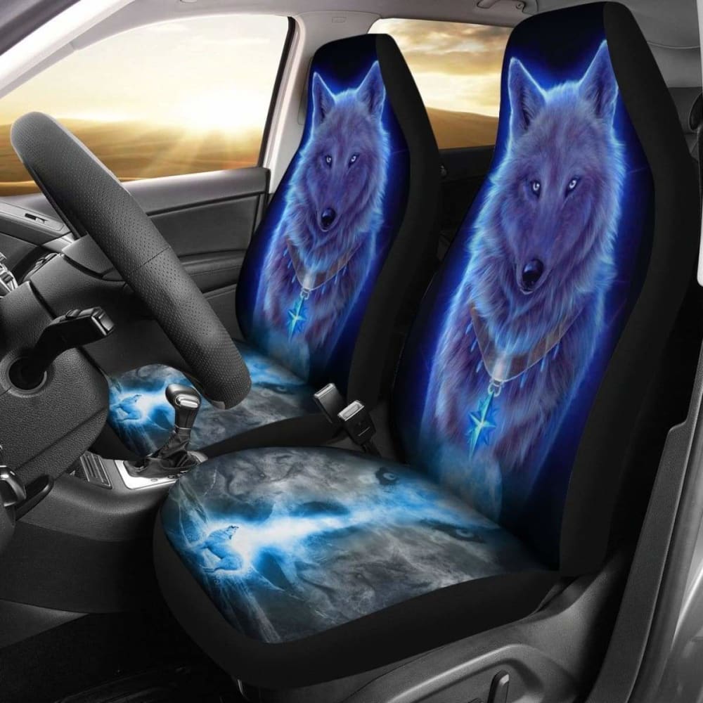 Neon White Wolf Car Seat Covers Amazing 200904