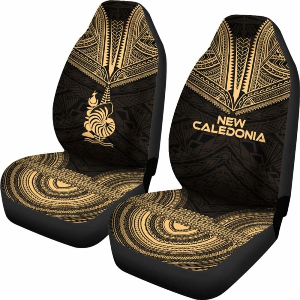New Caledonia Car Seat Cover - New Caledonia Coat Of Arms Polynesian Chief Tattoo Gold Version - 10 174914 - YourCarButBetter