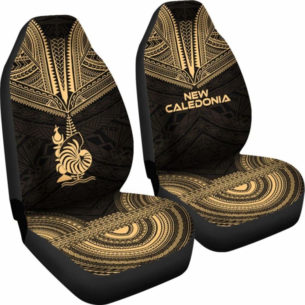 New Caledonia Car Seat Cover - New Caledonia Coat Of Arms Polynesian Chief Tattoo Gold Version - 10 174914 - YourCarButBetter