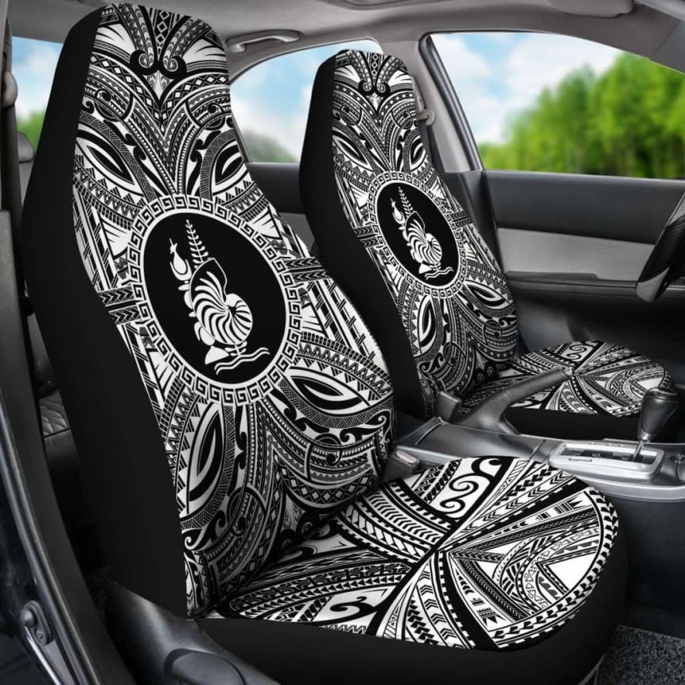 New Caledonia Car Seat Cover - New Caledonia Coat Of Arms Polynesian White Black 105905 - YourCarButBetter