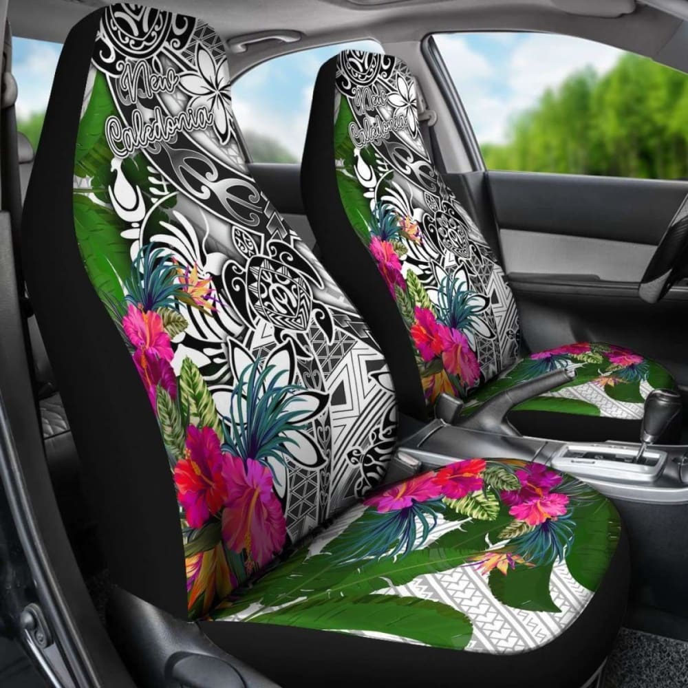 New Caledonia Car Seat Covers White - Turtle Plumeria Banana Leaf Crest - 174510 - YourCarButBetter