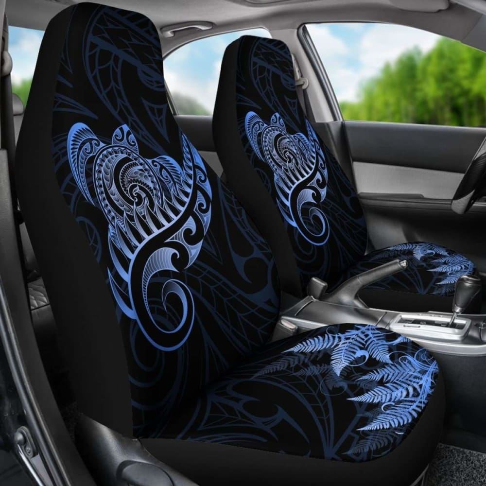 New Zealand Car Seat Covers - Aotearoa Maori Turtle Silver Fern Blue Awesome 091114 - YourCarButBetter
