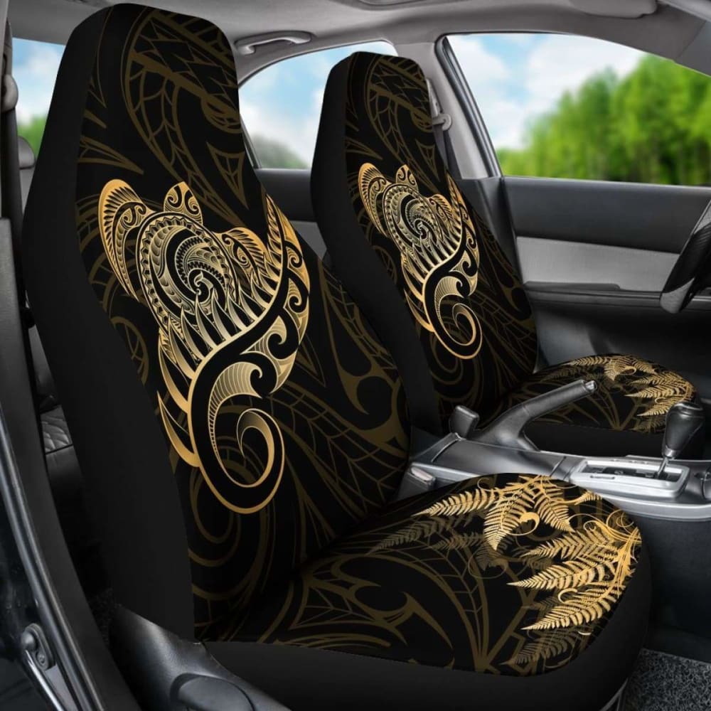 New Zealand Car Seat Covers - Aotearoa Maori Turtle Silver Fern Gold Awesome 091114 - YourCarButBetter