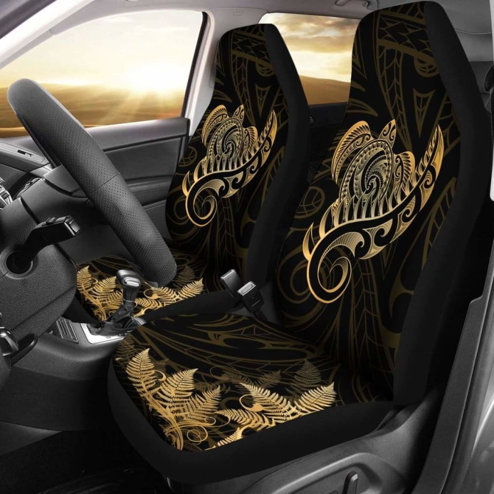 New Zealand Car Seat Covers - Aotearoa Maori Turtle Silver Fern Gold Awesome 091114 - YourCarButBetter