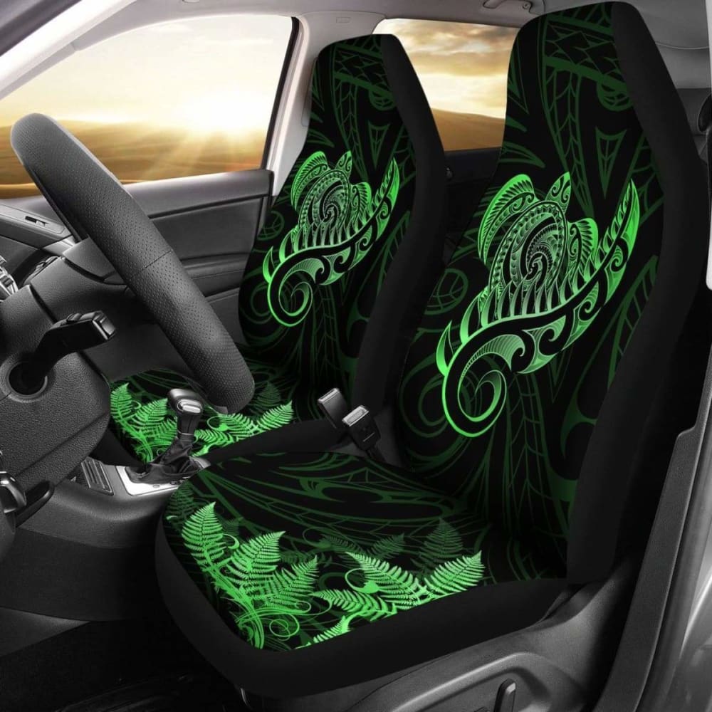 New Zealand Car Seat Covers - Aotearoa Maori Turtle Silver Fern Green Awesome 091114 - YourCarButBetter
