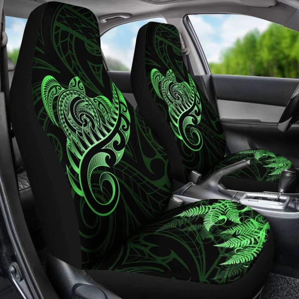 New Zealand Car Seat Covers - Aotearoa Maori Turtle Silver Fern Green Awesome 091114 - YourCarButBetter
