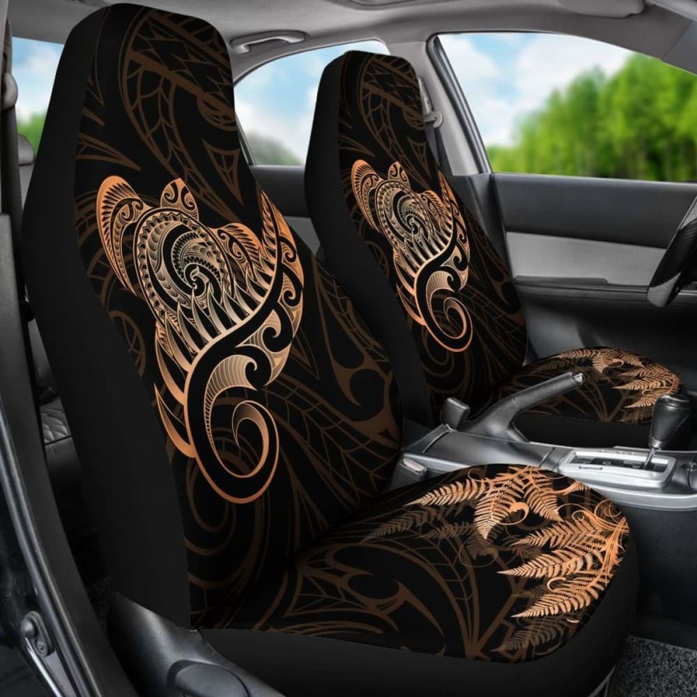 New Zealand Car Seat Covers - Aotearoa Maori Turtle Silver Fern Orange Awesome 091114 - YourCarButBetter