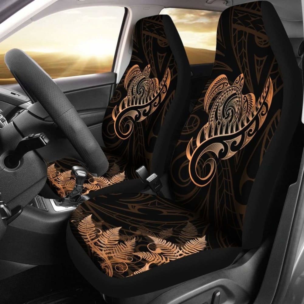 New Zealand Car Seat Covers - Aotearoa Maori Turtle Silver Fern Orange Awesome 091114 - YourCarButBetter