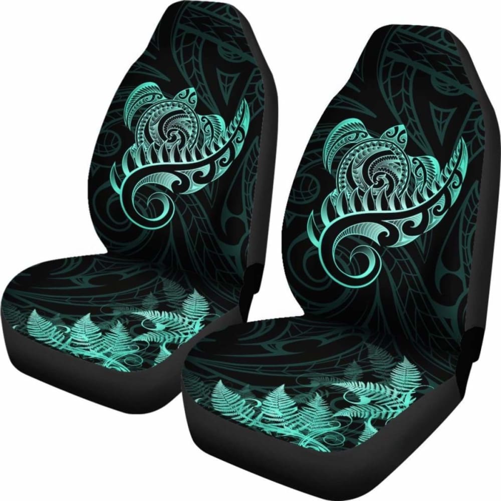 New Zealand Car Seat Covers - Aotearoa Maori Turtle Silver Fern Turquoise Awesome 091114 - YourCarButBetter