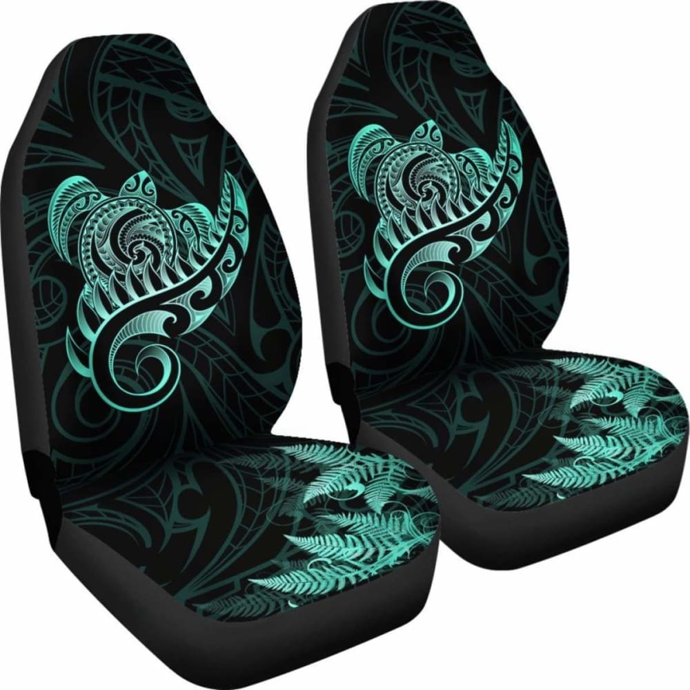 New Zealand Car Seat Covers - Aotearoa Maori Turtle Silver Fern Turquoise Awesome 091114 - YourCarButBetter