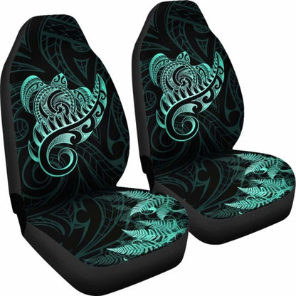 New Zealand Car Seat Covers - Aotearoa Maori Turtle Silver Fern Turquoise Awesome 091114 - YourCarButBetter