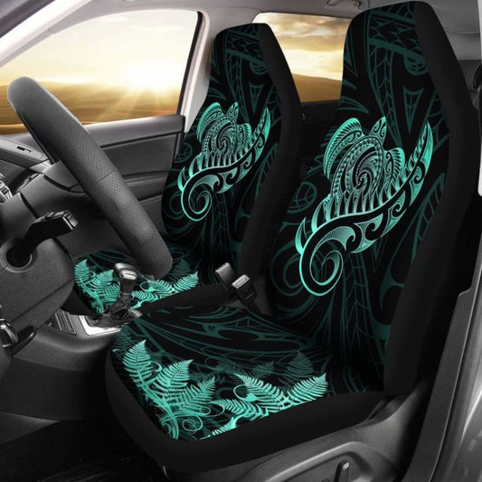 New Zealand Car Seat Covers - Aotearoa Maori Turtle Silver Fern Turquoise Awesome 091114 - YourCarButBetter