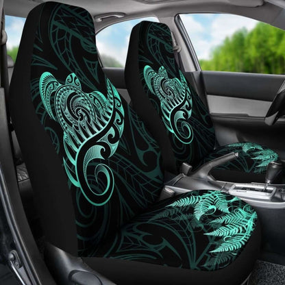 New Zealand Car Seat Covers - Aotearoa Maori Turtle Silver Fern Turquoise Awesome 091114 - YourCarButBetter