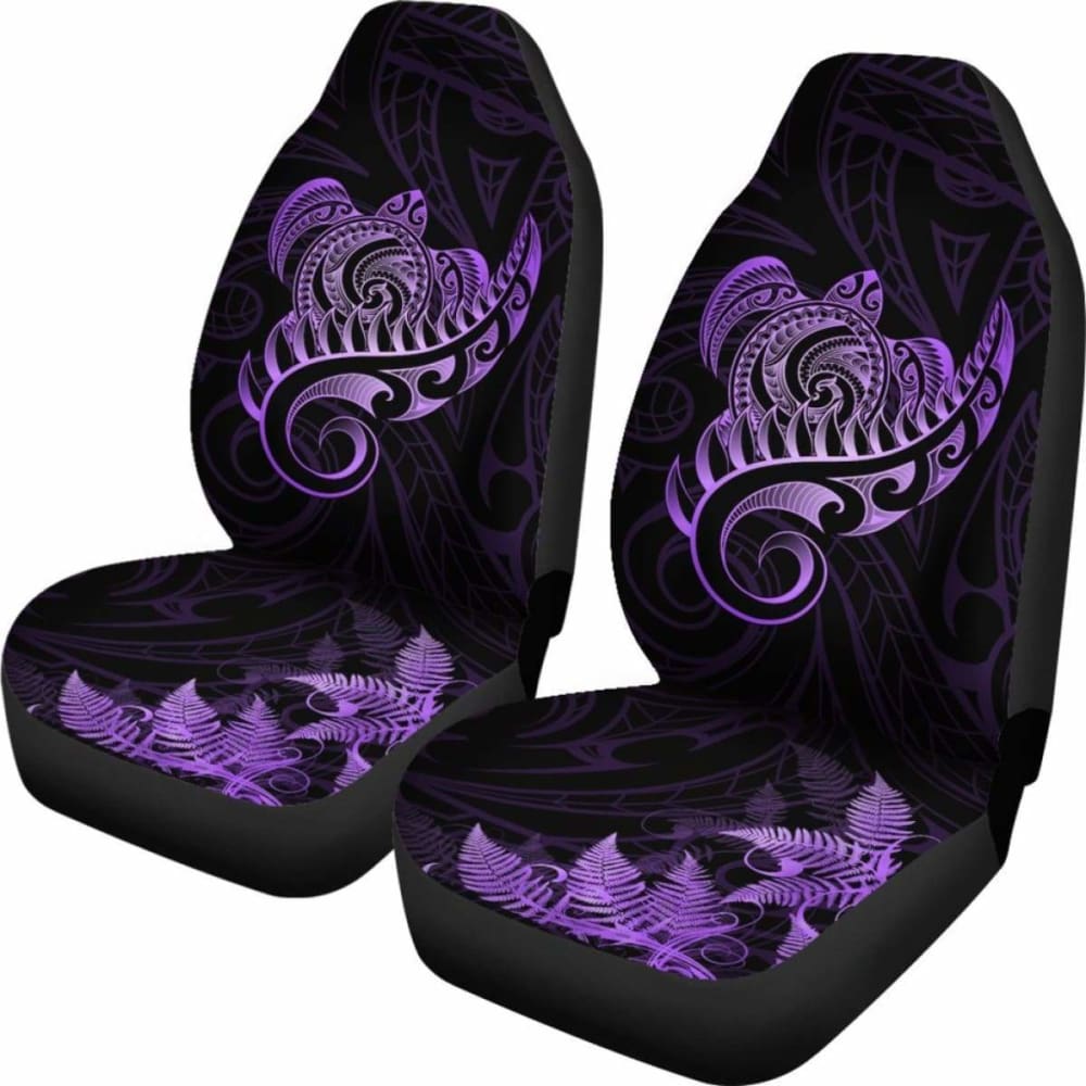 New Zealand Car Seat Covers - Aotearoa Maori Turtle Silver Fern Violet Awesome 091114 - YourCarButBetter