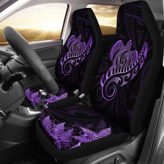 New Zealand Car Seat Covers - Aotearoa Maori Turtle Silver Fern Violet Awesome 091114 - YourCarButBetter