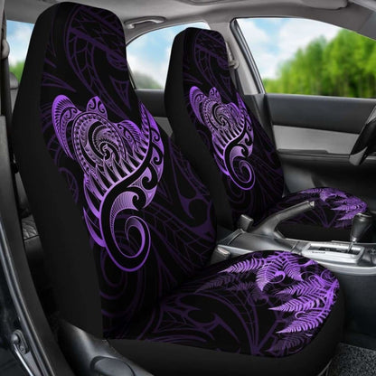 New Zealand Car Seat Covers - Aotearoa Maori Turtle Silver Fern Violet Awesome 091114 - YourCarButBetter