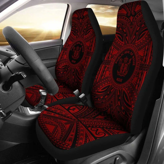 Niue Car Seat Cover - Niue Coat Of Arms Polynesian Red Black 105905 - YourCarButBetter