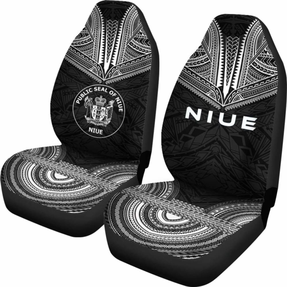 Niue Car Seat Cover - Niue Seal Polynesian Chief Tattoo Black Version - 10 174914 - YourCarButBetter