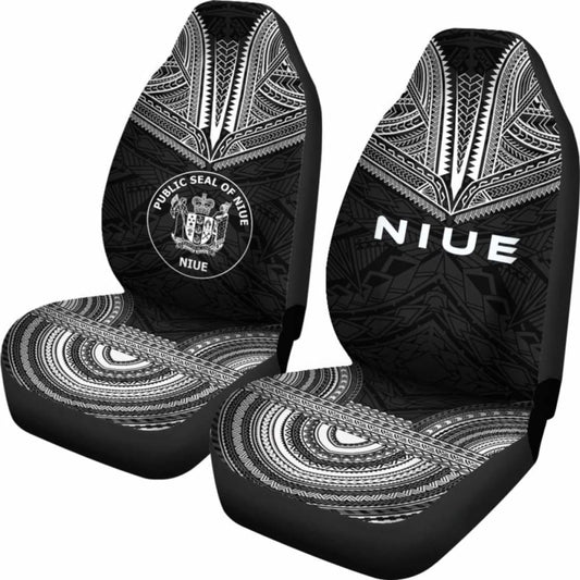 Niue Car Seat Cover - Niue Seal Polynesian Chief Tattoo Black Version - 10 174914 - YourCarButBetter