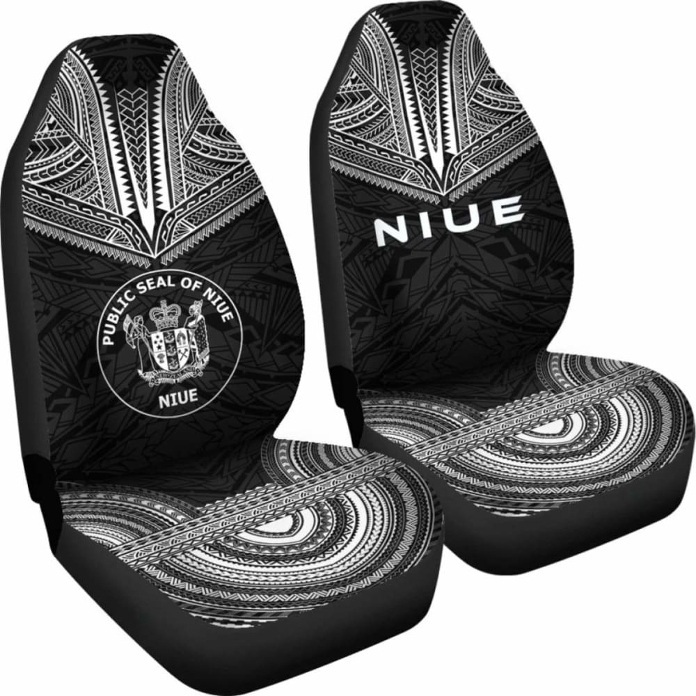 Niue Car Seat Cover - Niue Seal Polynesian Chief Tattoo Black Version - 10 174914 - YourCarButBetter