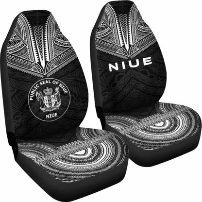 Niue Car Seat Cover - Niue Seal Polynesian Chief Tattoo Black Version - 10 174914 - YourCarButBetter