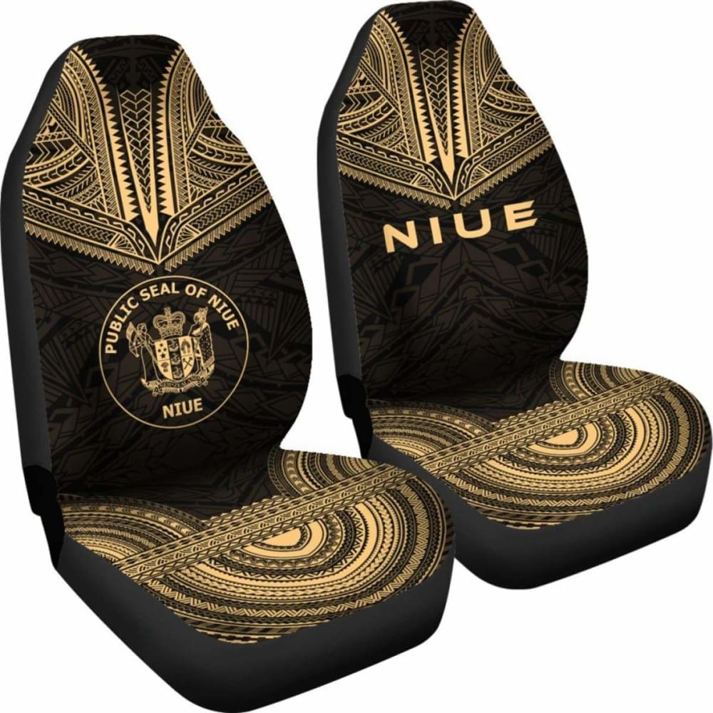 Niue Car Seat Cover - Niue Seal Polynesian Chief Tattoo Gold Version - 10 174914 - YourCarButBetter