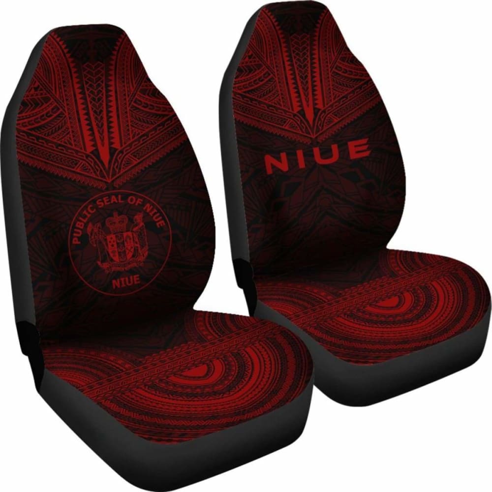 Niue Car Seat Cover - Niue Seal Polynesian Chief Tattoo Red Version - 10 174914 - YourCarButBetter