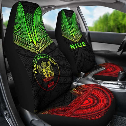 Niue Car Seat Cover - Niue Seal Polynesian Chief Tattoo Reggae Version - 10 174914 - YourCarButBetter
