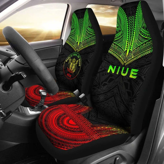 Niue Car Seat Cover - Niue Seal Polynesian Chief Tattoo Reggae Version - 10 174914 - YourCarButBetter