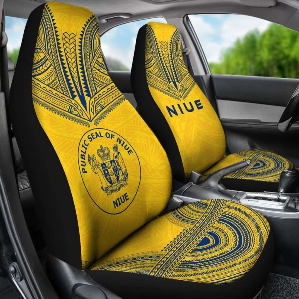 Niue Car Seat Cover - Niue Seal Polynesian Chief Tattoo Yellow Version - 10 174914 - YourCarButBetter