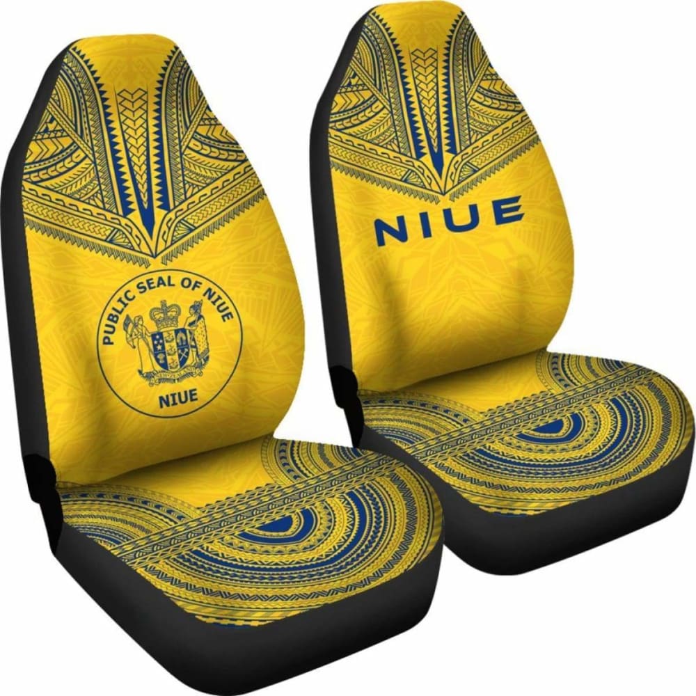 Niue Car Seat Cover - Niue Seal Polynesian Chief Tattoo Yellow Version - 10 174914 - YourCarButBetter