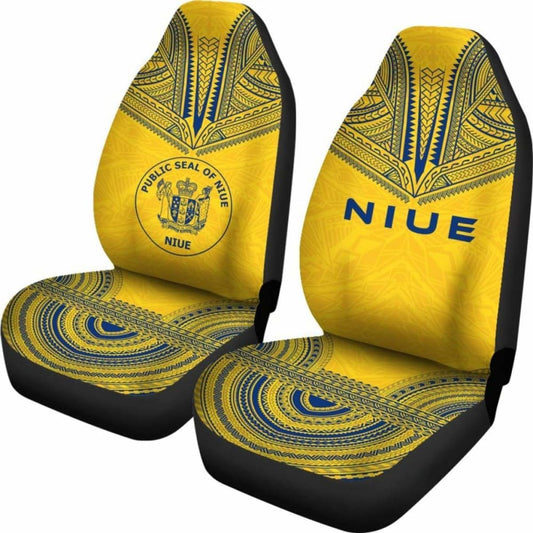 Niue Car Seat Cover - Niue Seal Polynesian Chief Tattoo Yellow Version - 10 174914 - YourCarButBetter