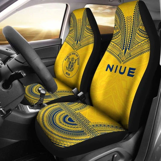 Niue Car Seat Cover - Niue Seal Polynesian Chief Tattoo Yellow Version - 10 174914 - YourCarButBetter