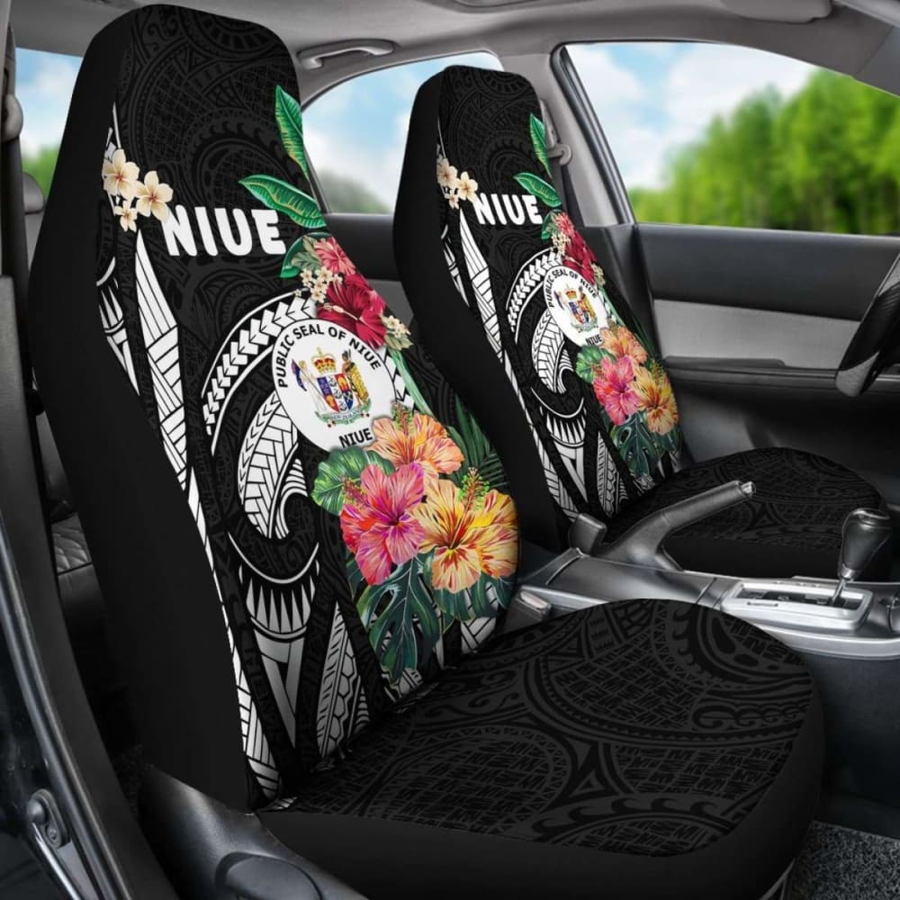 Niue Car Seat Covers Coat Of Arms Polynesian With Hibiscus 232125 - YourCarButBetter