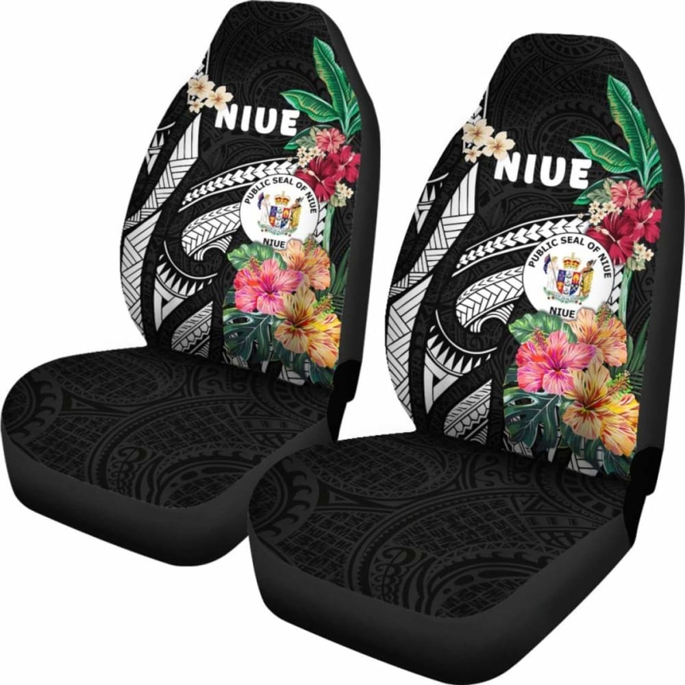 Niue Car Seat Covers Coat Of Arms Polynesian With Hibiscus 232125 - YourCarButBetter