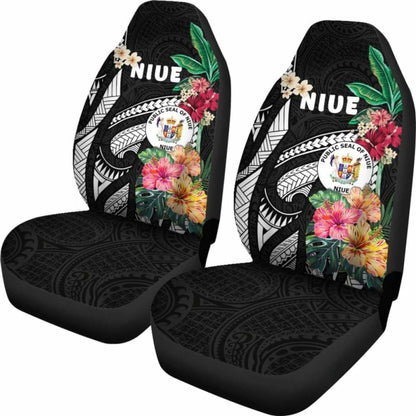 Niue Car Seat Covers Coat Of Arms Polynesian With Hibiscus 232125 - YourCarButBetter