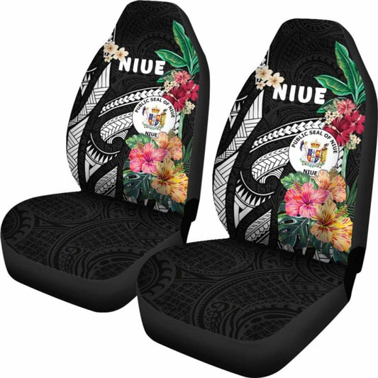 Niue Car Seat Covers Coat Of Arms Polynesian With Hibiscus 232125 - YourCarButBetter