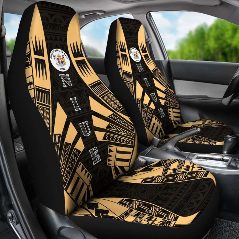 Niue Car Seat Covers - Niue Seal Polynesian Tattoo Gold - 9 174914 - YourCarButBetter