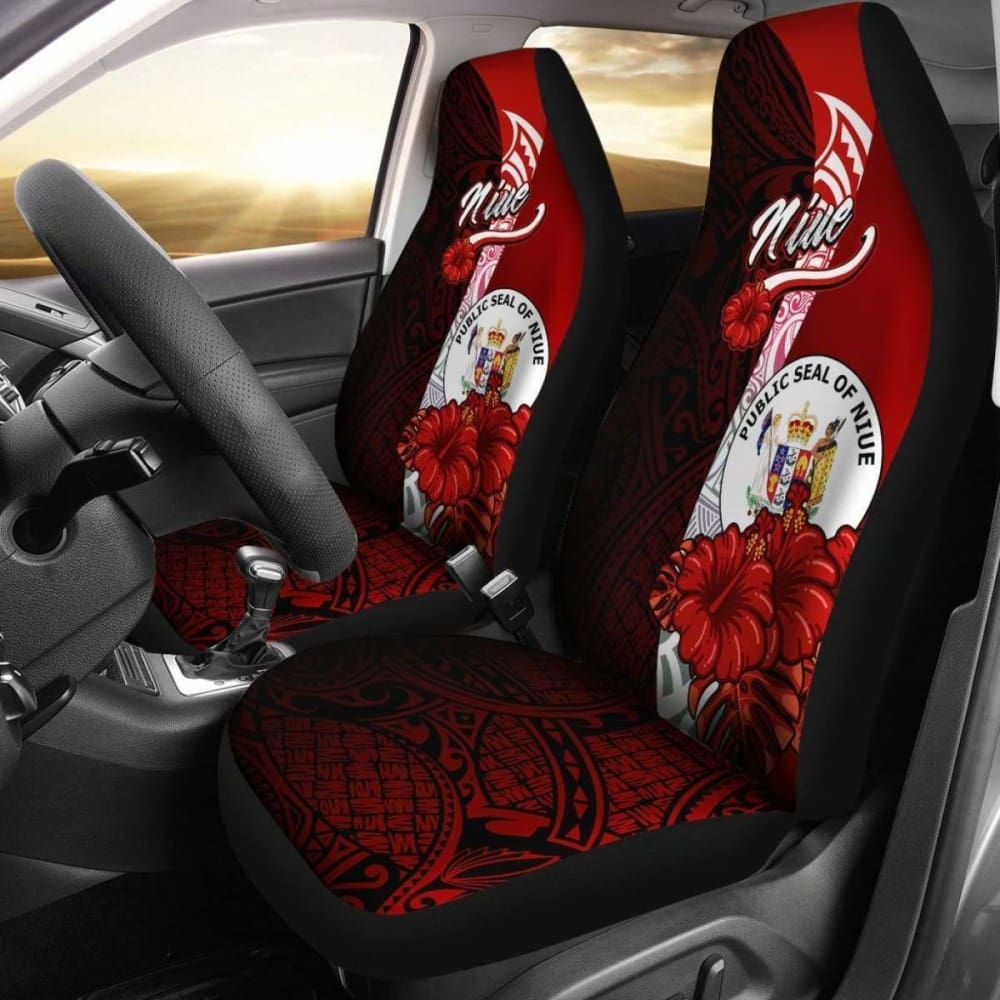 Niue Polynesian Car Seat Covers - Coat Of Arm With Hibiscus - 232125 - YourCarButBetter