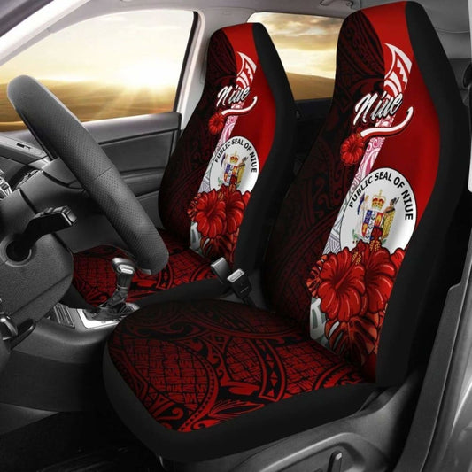 Niue Polynesian Car Seat Covers - Coat Of Arm With Hibiscus - 232125 - YourCarButBetter