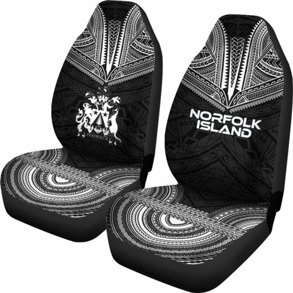 Norfolk Island Car Seat Cover - Norfolk Island Coat Of Arms Polynesian Chief Tattoo Black Version - 10 174914 - YourCarButBetter