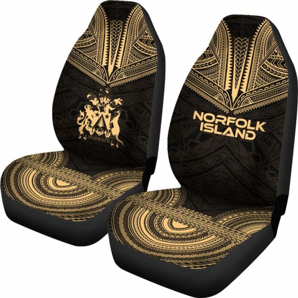 Norfolk Island Car Seat Cover - Norfolk Island Coat Of Arms Polynesian Chief Tattoo Gold Version - 10 174914 - YourCarButBetter