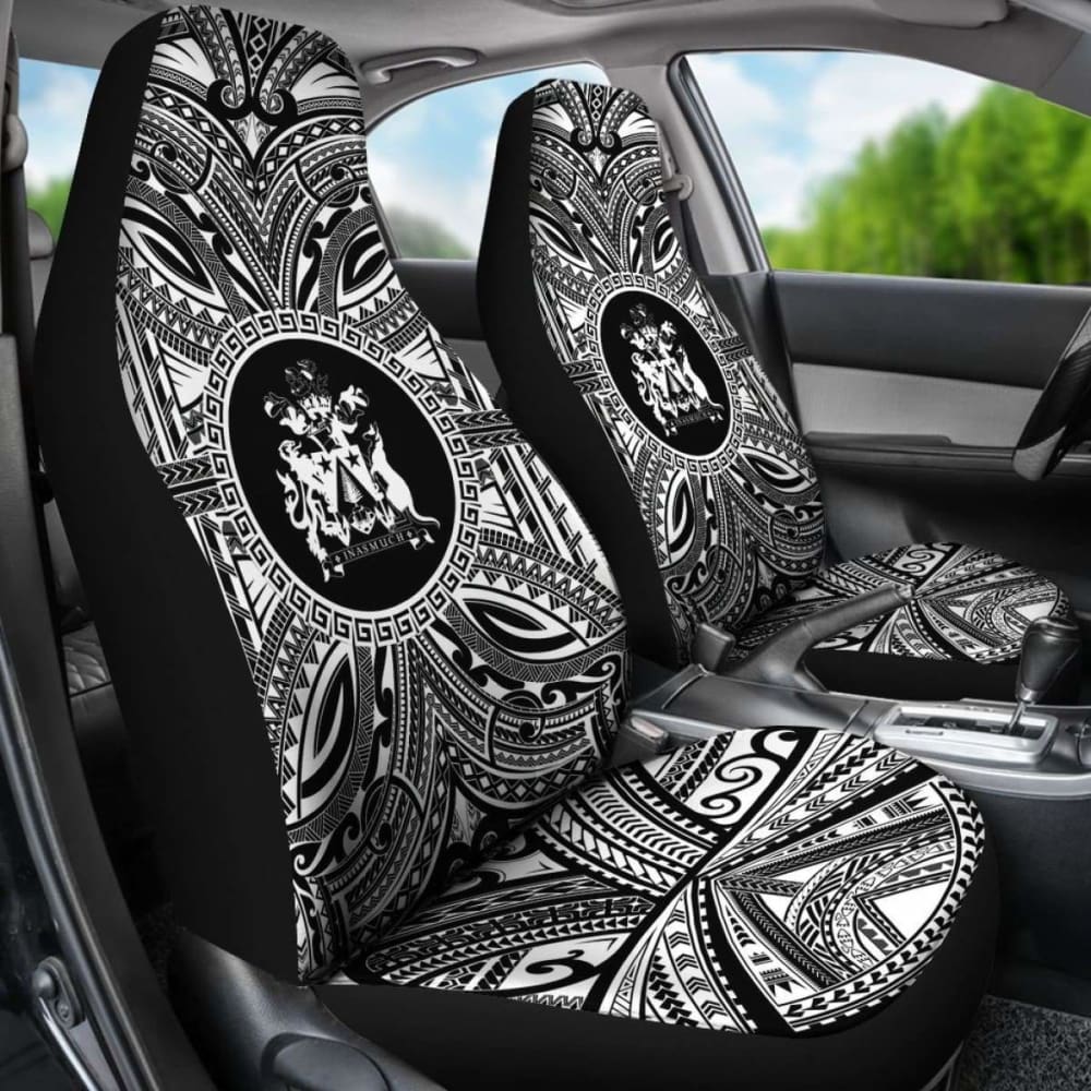 Norfolk Island Car Seat Cover - Norfolk Island Coat Of Arms Polynesian White Black 105905 - YourCarButBetter