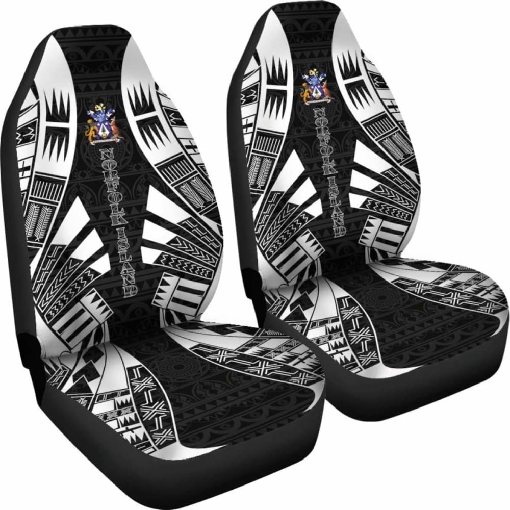 Norfolk Island Car Seat Covers - Norfolk Island Coat Of Arms Polynesian Tattoo Black - 9 174914 - YourCarButBetter